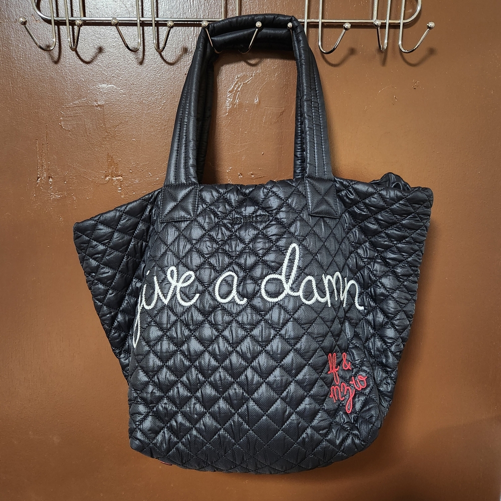 MZ Wallace Black Quilted Tote with Embroidery